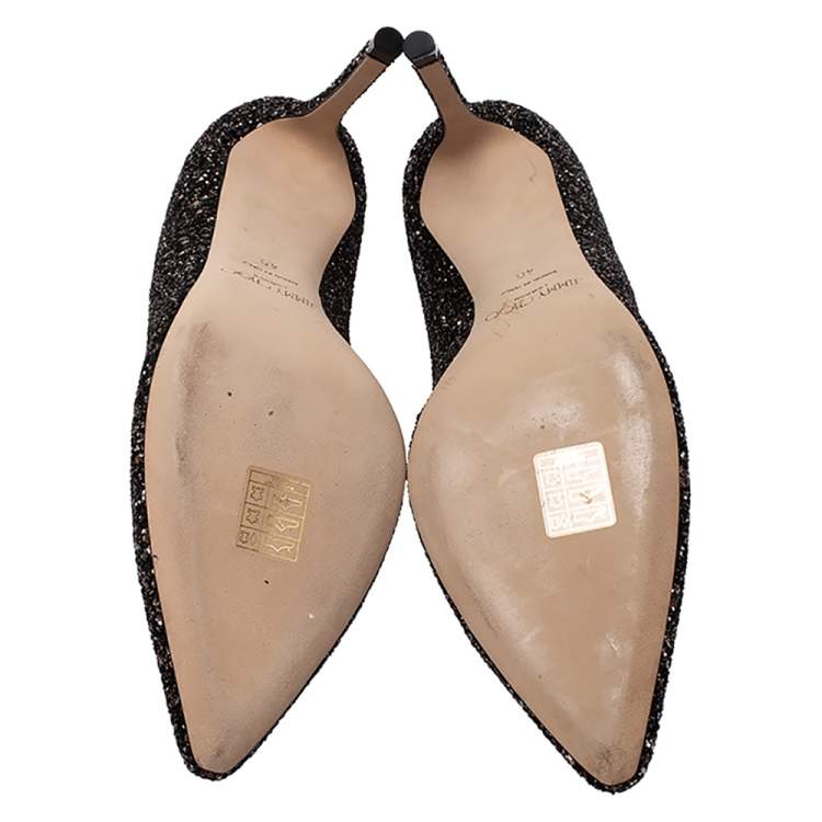Pre Owned Jimmy Choo Black/Bronze Coarse Glitter Fabric Romy Pointed Toe Pumps Size 40