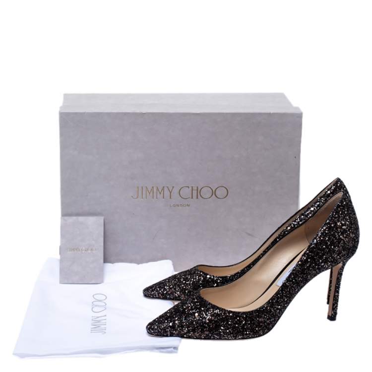 Pre Owned Jimmy Choo Black/Bronze Coarse Glitter Fabric Romy Pointed Toe Pumps Size 40