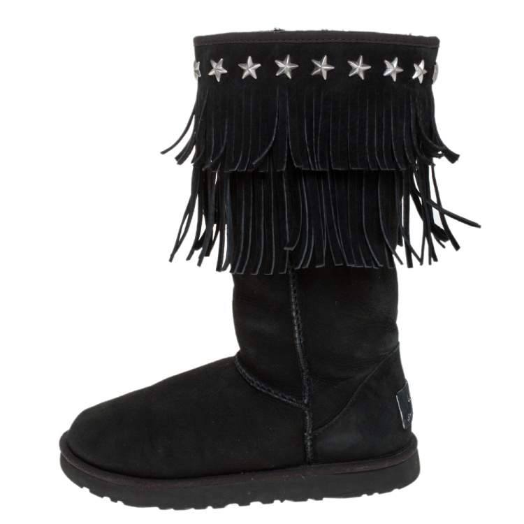 Pre Owned Jimmy Choo Black Nubuck Leather Sora Mid Calf Boots Size 38