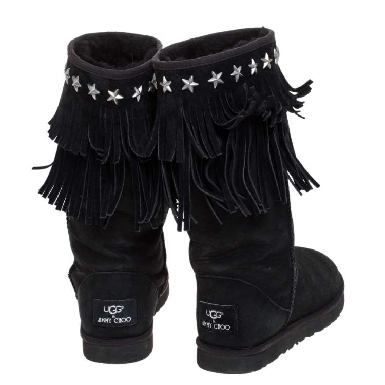 Pre Owned Jimmy Choo Black Nubuck Leather Sora Mid Calf Boots Size 38