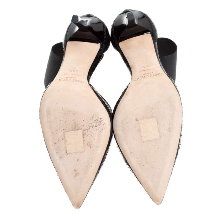 Pre Owned Jimmy Choo Black Python Leather Trinny Elastic Ankle Strap Pumps Size 39.5