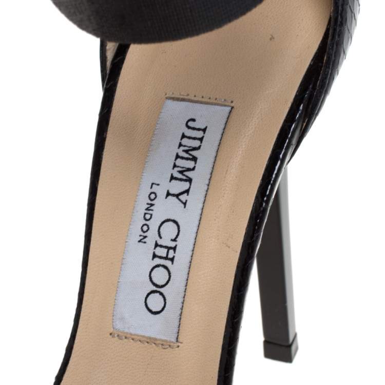 Pre Owned Jimmy Choo Black Python Leather Trinny Elastic Ankle Strap Pumps Size 39.5