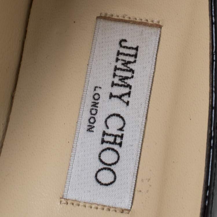 Pre Owned Jimmy Choo Black Croc Effect Patent Leather Ballerina Bow Flats Size 38