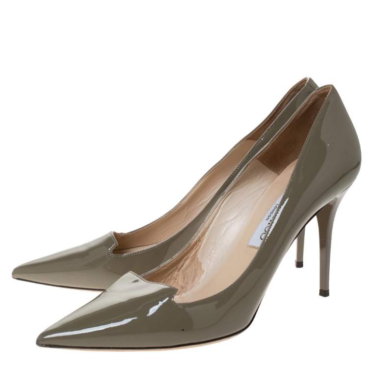 Pre Owned Jimmy Choo Grey Patent Leather Avril Pointed Toe Pumps Size 40