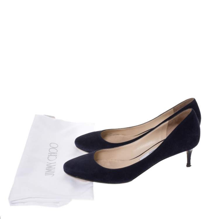 Pre Owned Jimmy Choo Blue Suede Leather Romy Kitten Heel Pumps Size 37