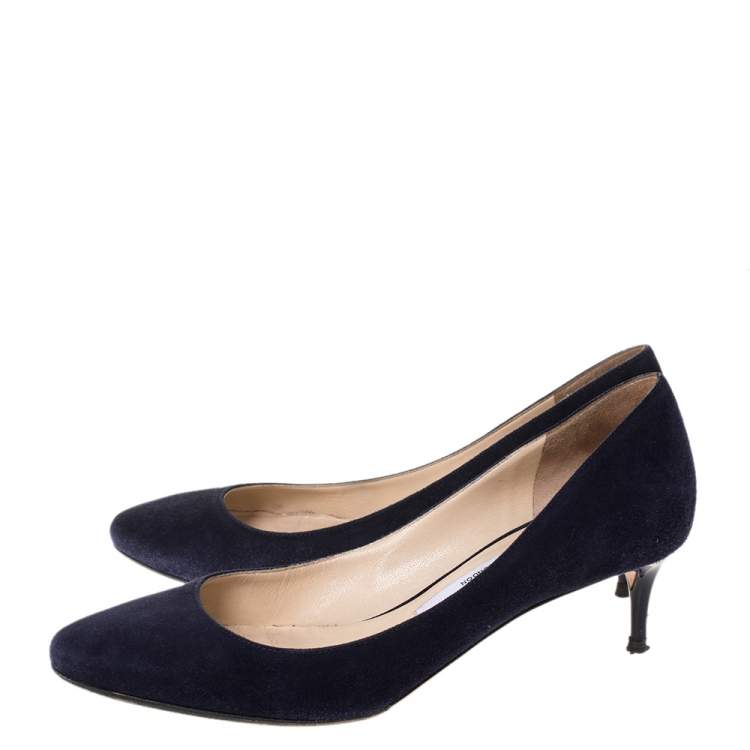 Pre Owned Jimmy Choo Blue Suede Leather Romy Kitten Heel Pumps Size 37
