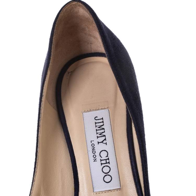 Pre Owned Jimmy Choo Blue Suede Leather Romy Kitten Heel Pumps Size 37