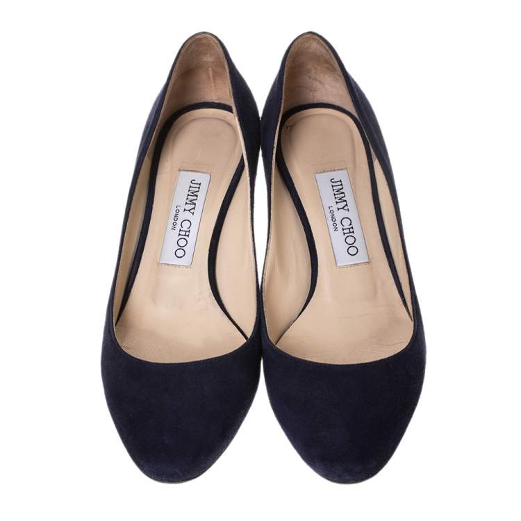 Pre Owned Jimmy Choo Blue Suede Leather Romy Kitten Heel Pumps Size 37