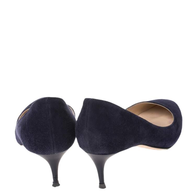 Pre Owned Jimmy Choo Blue Suede Leather Romy Kitten Heel Pumps Size 37
