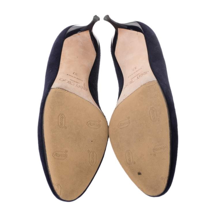 Pre Owned Jimmy Choo Blue Suede Leather Romy Kitten Heel Pumps Size 37