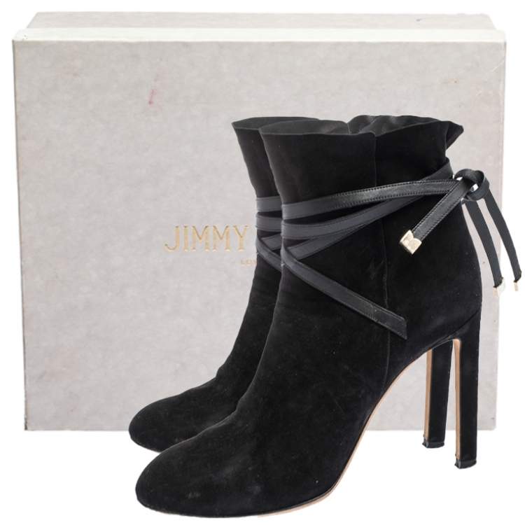 Pre Owned Jimmy Choo Black Suede and Leather Dalal Ankle Boots Size 39