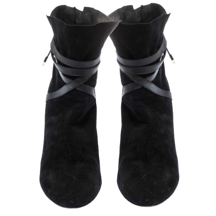 Pre Owned Jimmy Choo Black Suede and Leather Dalal Ankle Boots Size 39