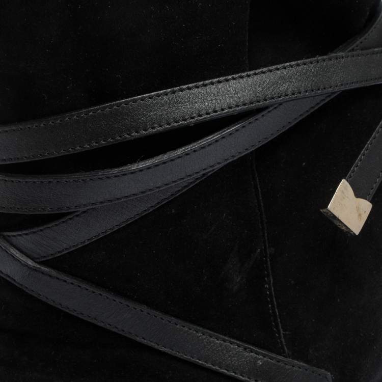 Pre Owned Jimmy Choo Black Suede and Leather Dalal Ankle Boots Size 39