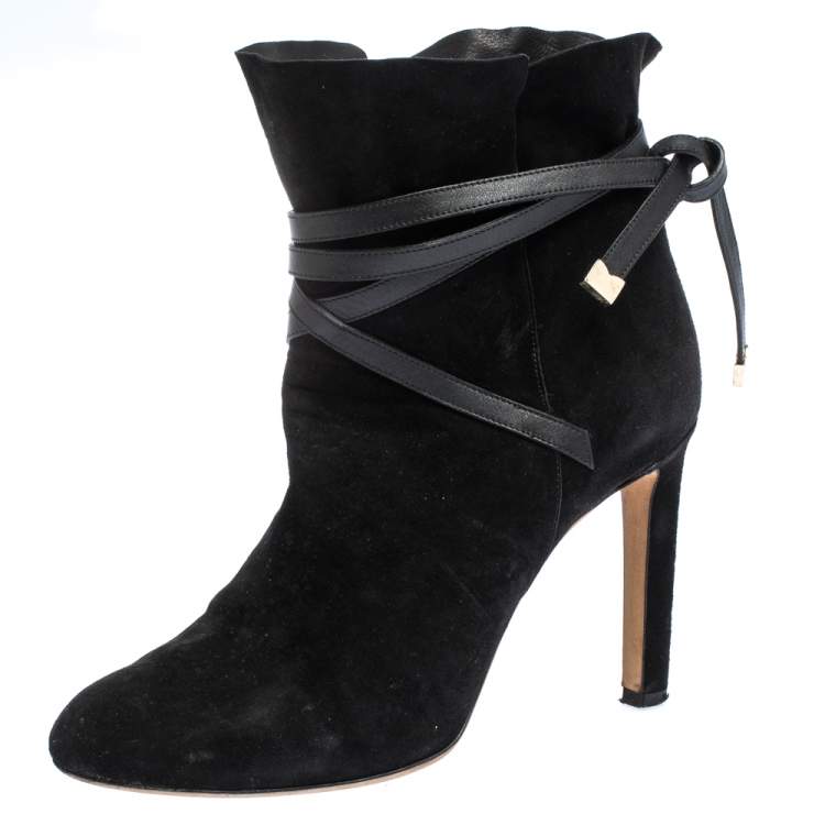 Pre Owned Jimmy Choo Black Suede and Leather Dalal Ankle Boots Size 39
