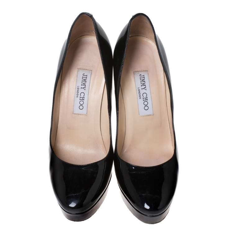 Pre Owned Jimmy Choo Black Patent Leather Alex Platform Pumps Size 39