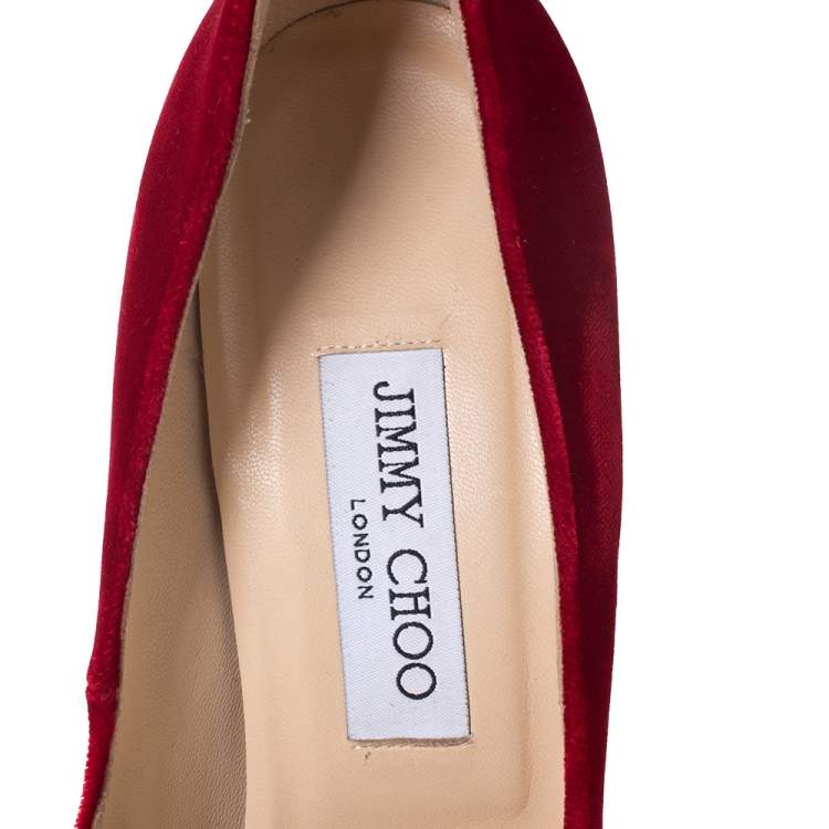 Pre Owned Jimmy Choo Red Velvet Anouk Pointed Toe Pumps Size 38