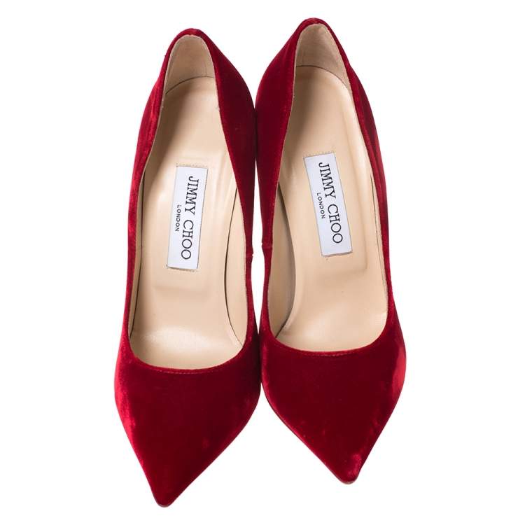 Pre Owned Jimmy Choo Red Velvet Anouk Pointed Toe Pumps Size 38