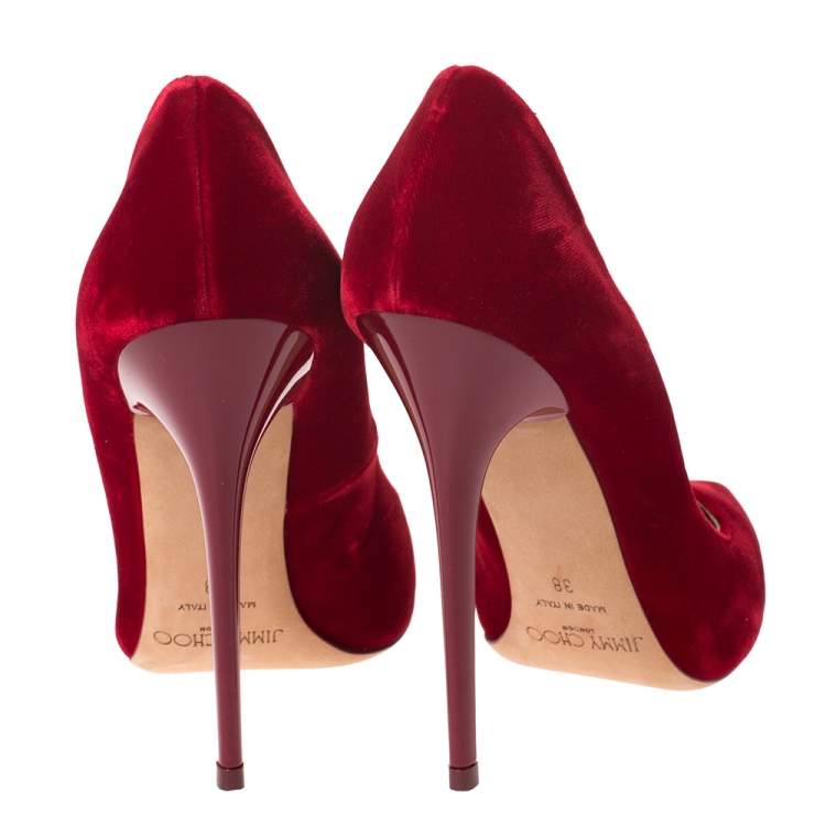 Pre Owned Jimmy Choo Red Velvet Anouk Pointed Toe Pumps Size 38