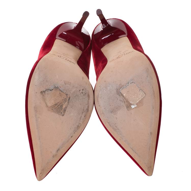 Pre Owned Jimmy Choo Red Velvet Anouk Pointed Toe Pumps Size 38