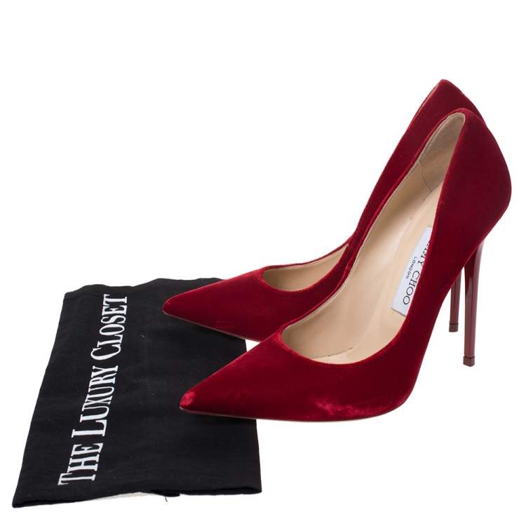 Pre Owned Jimmy Choo Red Velvet Anouk Pointed Toe Pumps Size 38
