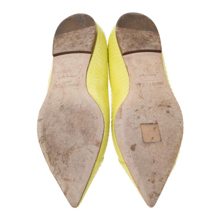 Pre Owned Jimmy Choo Yellow Python Pointed Toe Flats Size 37