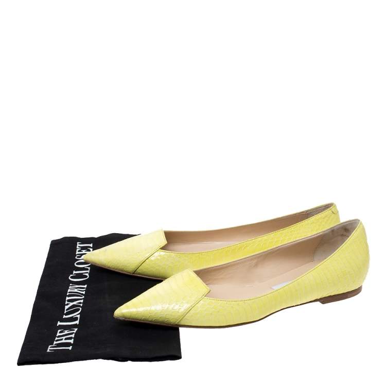 Pre Owned Jimmy Choo Yellow Python Pointed Toe Flats Size 37