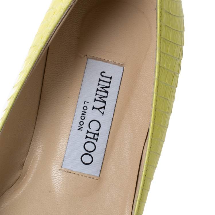 Pre Owned Jimmy Choo Yellow Python Pointed Toe Flats Size 37
