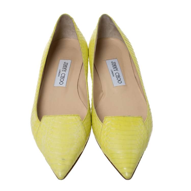 Pre Owned Jimmy Choo Yellow Python Pointed Toe Flats Size 37