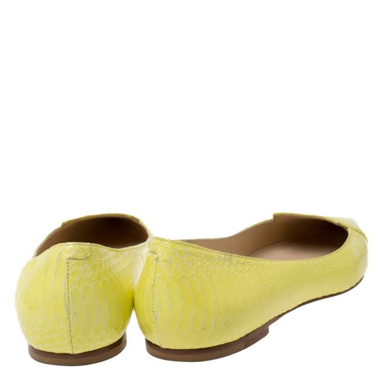 Pre Owned Jimmy Choo Yellow Python Pointed Toe Flats Size 37