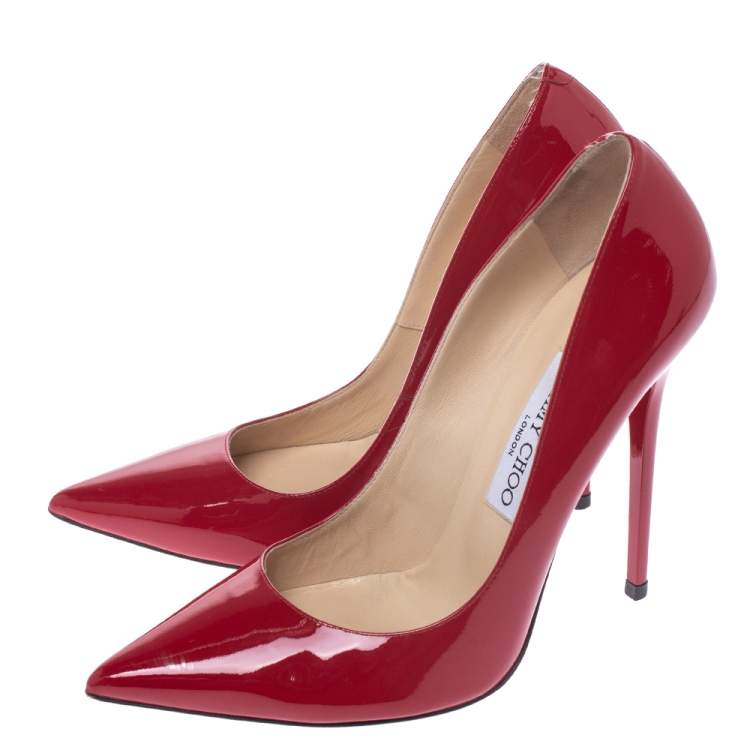 Pre Owned Jimmy Choo Red Patent Leather Anouk Pointed Toe Pumps Size 38