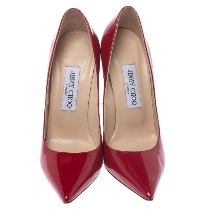 Pre Owned Jimmy Choo Red Patent Leather Anouk Pointed Toe Pumps Size 38