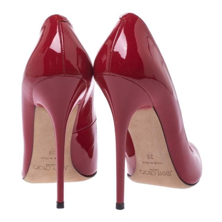 Pre Owned Jimmy Choo Red Patent Leather Anouk Pointed Toe Pumps Size 38