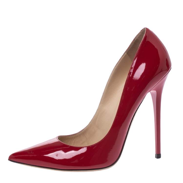 Pre Owned Jimmy Choo Red Patent Leather Anouk Pointed Toe Pumps Size 38