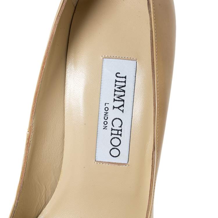 Pre Owned Jimmy Choo Beige Patent Leather Ava Pointed Toe Pumps Size 37