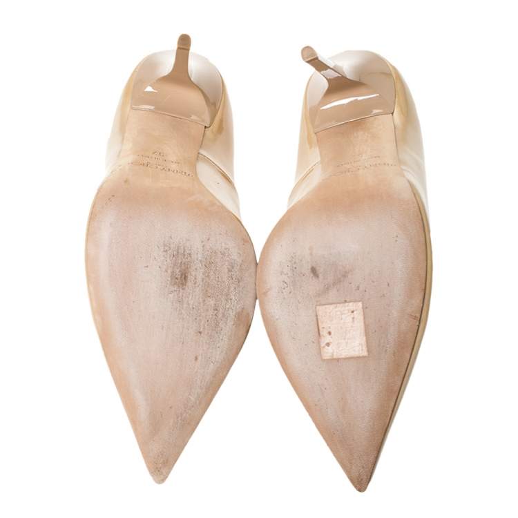 Pre Owned Jimmy Choo Beige Patent Leather Ava Pointed Toe Pumps Size 37