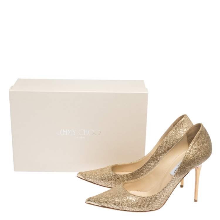 Pre Owned Jimmy Choo Metallic Gold Lamè Glitter Abel Pointed Toe Pumps Size 38.5