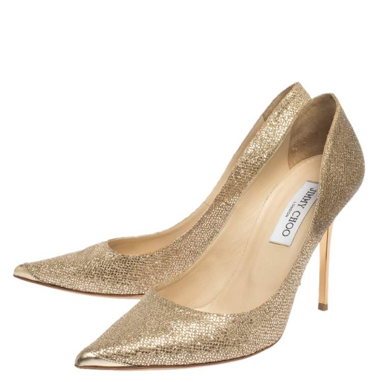 Pre Owned Jimmy Choo Metallic Gold Lamè Glitter Abel Pointed Toe Pumps Size 38.5