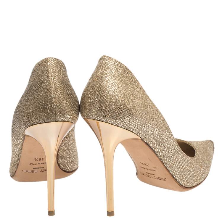 Pre Owned Jimmy Choo Metallic Gold Lamè Glitter Abel Pointed Toe Pumps Size 38.5