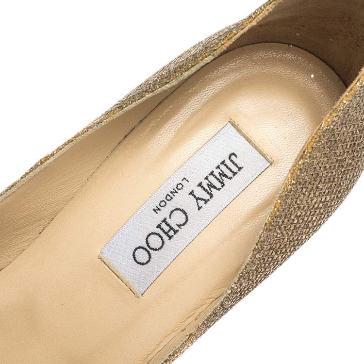 Pre Owned Jimmy Choo Metallic Gold Lamè Glitter Abel Pointed Toe Pumps Size 38.5