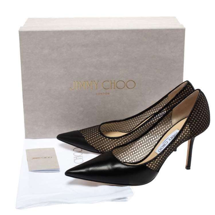 Pre Owned Jimmy Choo Black Mesh and Leather Love Pointed Toe Pumps Size 38.5