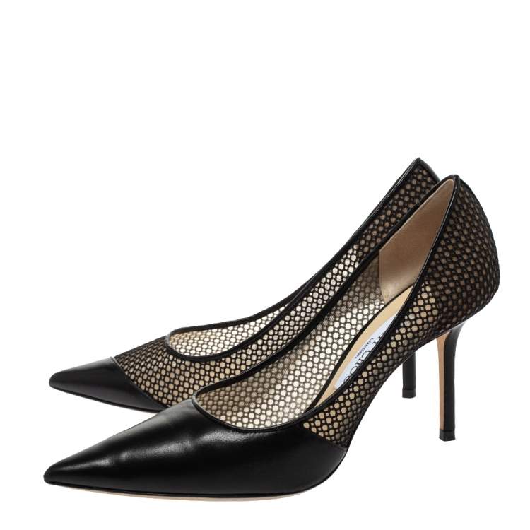 Pre Owned Jimmy Choo Black Mesh and Leather Love Pointed Toe Pumps Size 38.5