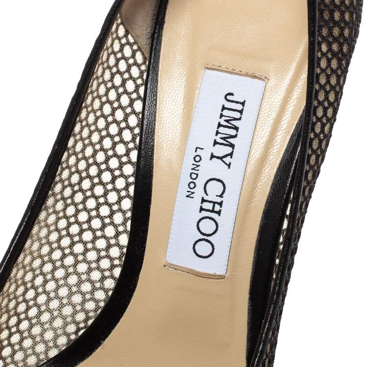 Pre Owned Jimmy Choo Black Mesh and Leather Love Pointed Toe Pumps Size 38.5