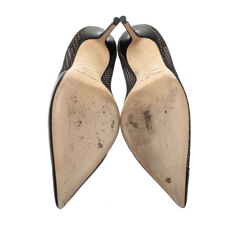 Pre Owned Jimmy Choo Black Mesh and Leather Love Pointed Toe Pumps Size 38.5