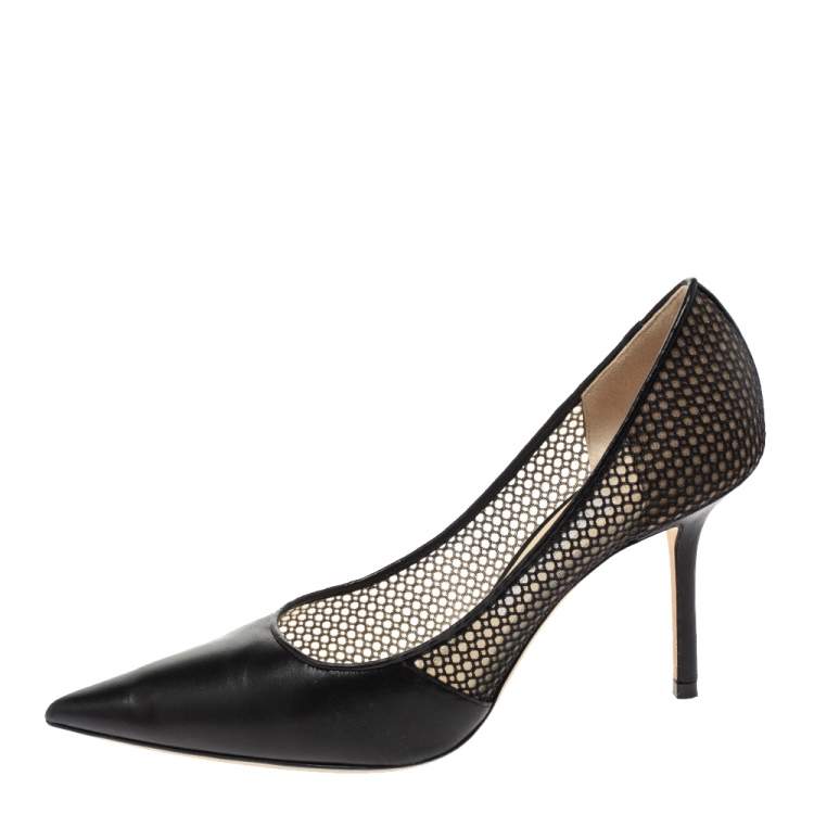 Pre Owned Jimmy Choo Black Mesh and Leather Love Pointed Toe Pumps Size 38.5