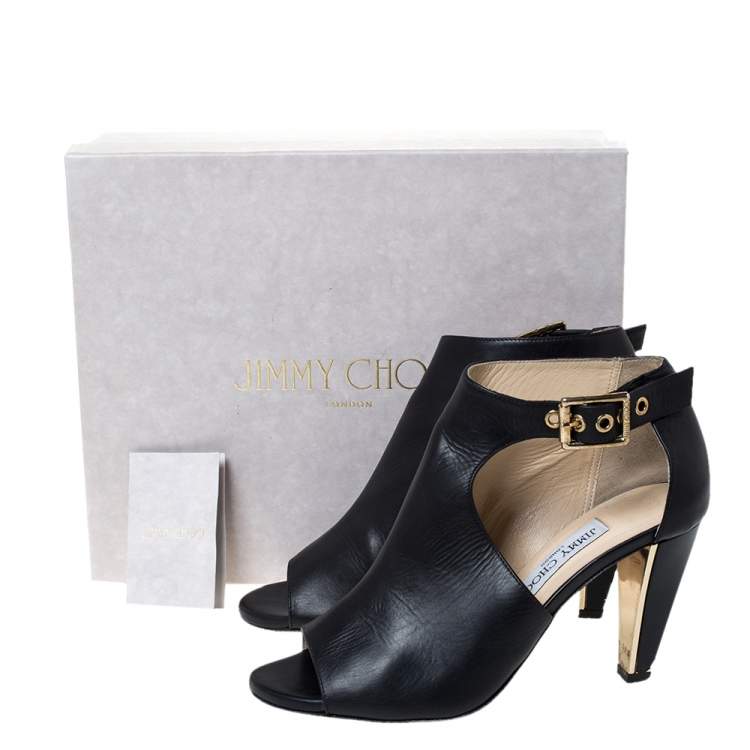 Pre Owned  Jimmy Choo Black Hasten Cut Out Open Toe Ankle Booties Size 38.5