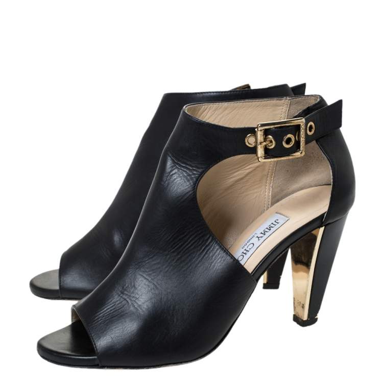 Pre Owned  Jimmy Choo Black Hasten Cut Out Open Toe Ankle Booties Size 38.5