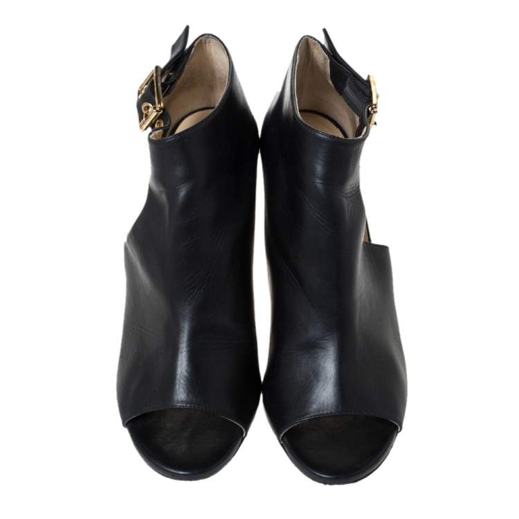 Pre Owned  Jimmy Choo Black Hasten Cut Out Open Toe Ankle Booties Size 38.5