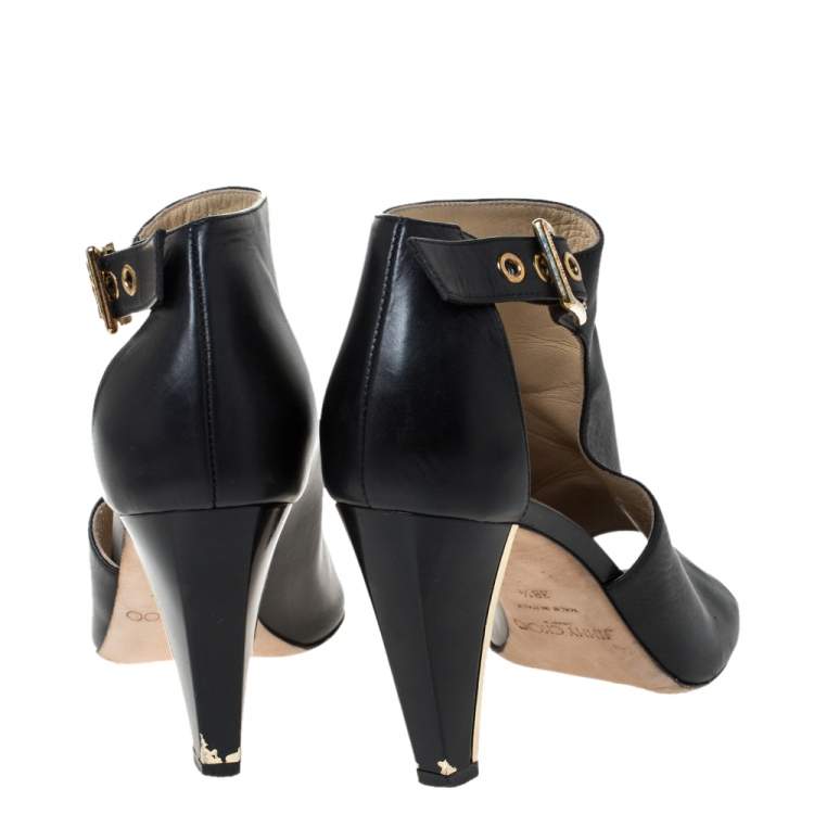 Pre Owned  Jimmy Choo Black Hasten Cut Out Open Toe Ankle Booties Size 38.5