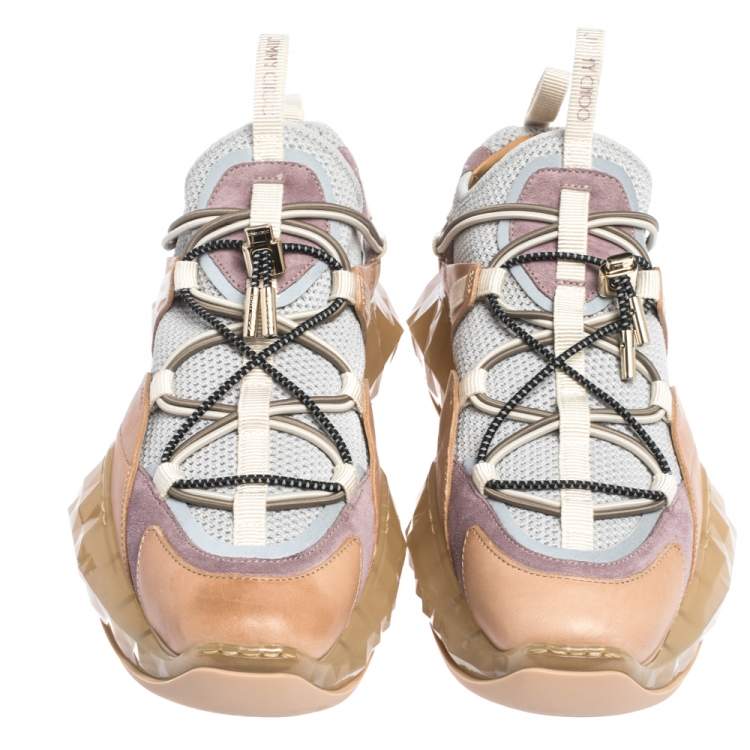 مملوكة مسبقًا Jimmy Choo Multicolor Leather And Mesh Diamond Trail Sneakers Size 40
