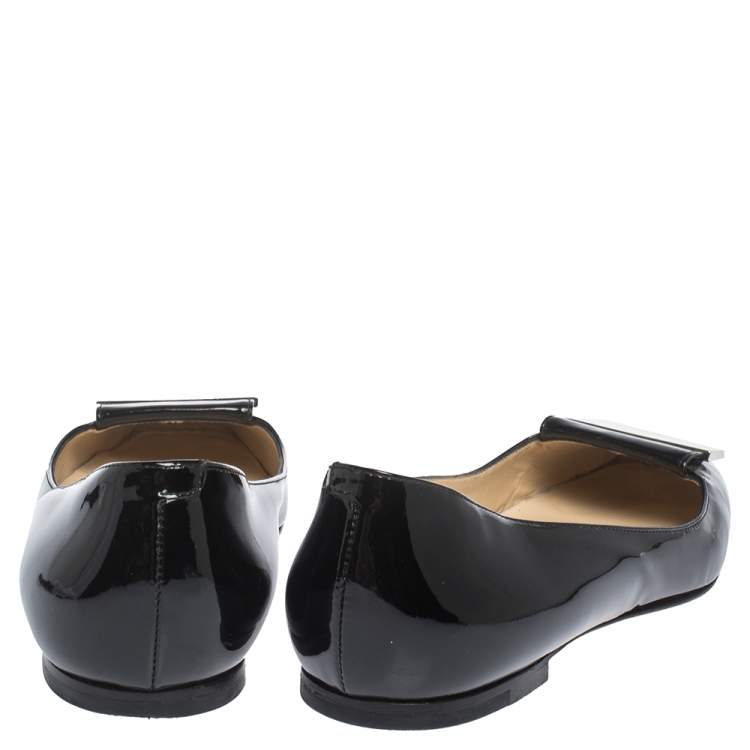 مملوكة مسبقًا Jimmy Choo Black Patent Leather Harlow Square Toe Ballet Flats Size 38